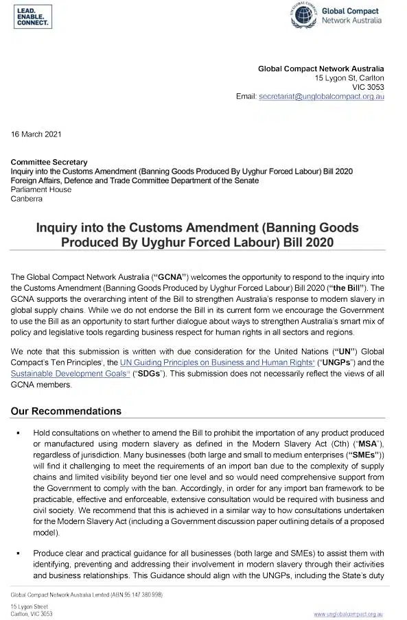 GCNA Submission on the Inquiry into the Customs Amendment Bill 2020